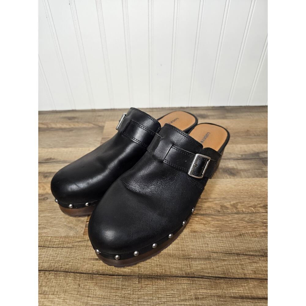 Lucky Brand Belvy Studded Leather Clogs Women’s 10 Black Boho Retro Festival